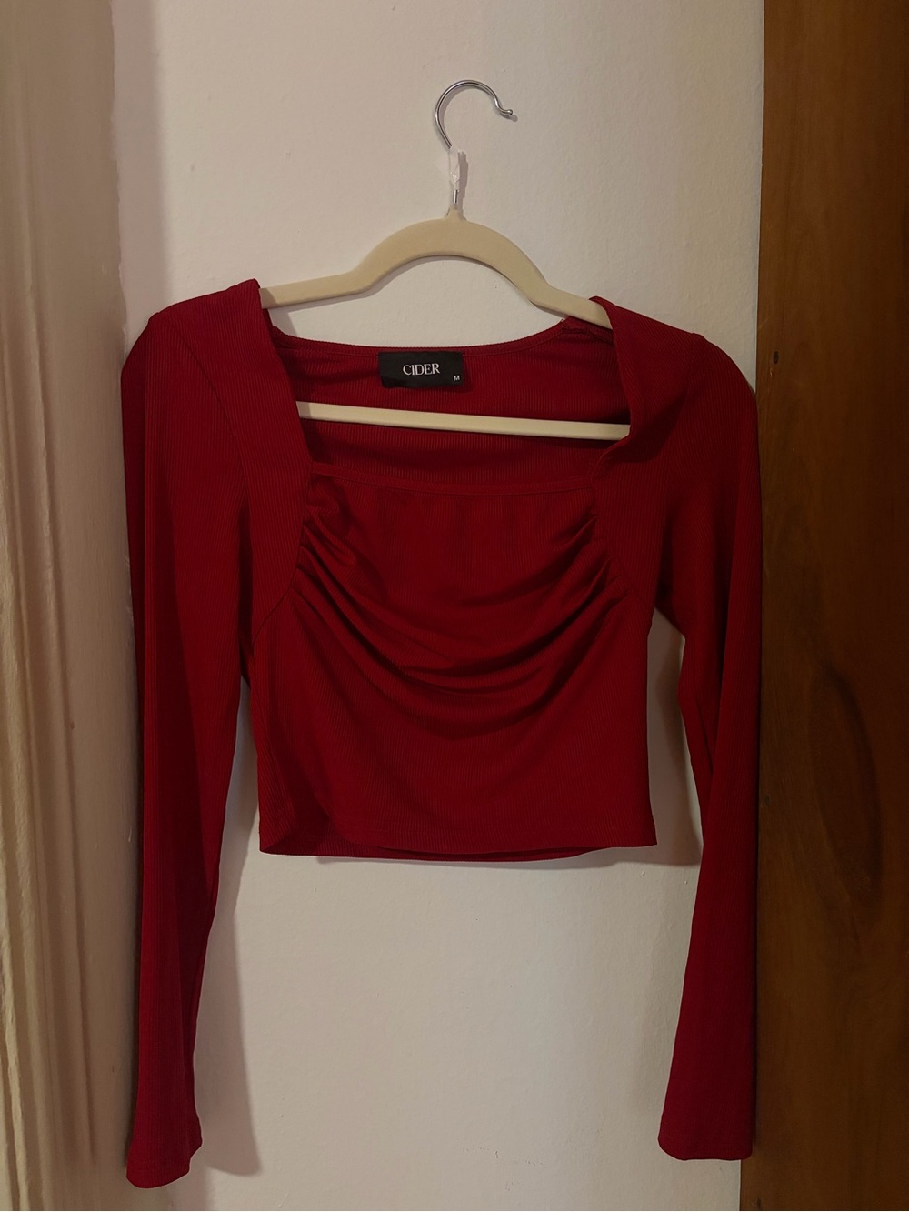 Cider Red Long-Sleeve Ruched Square-Crop Top